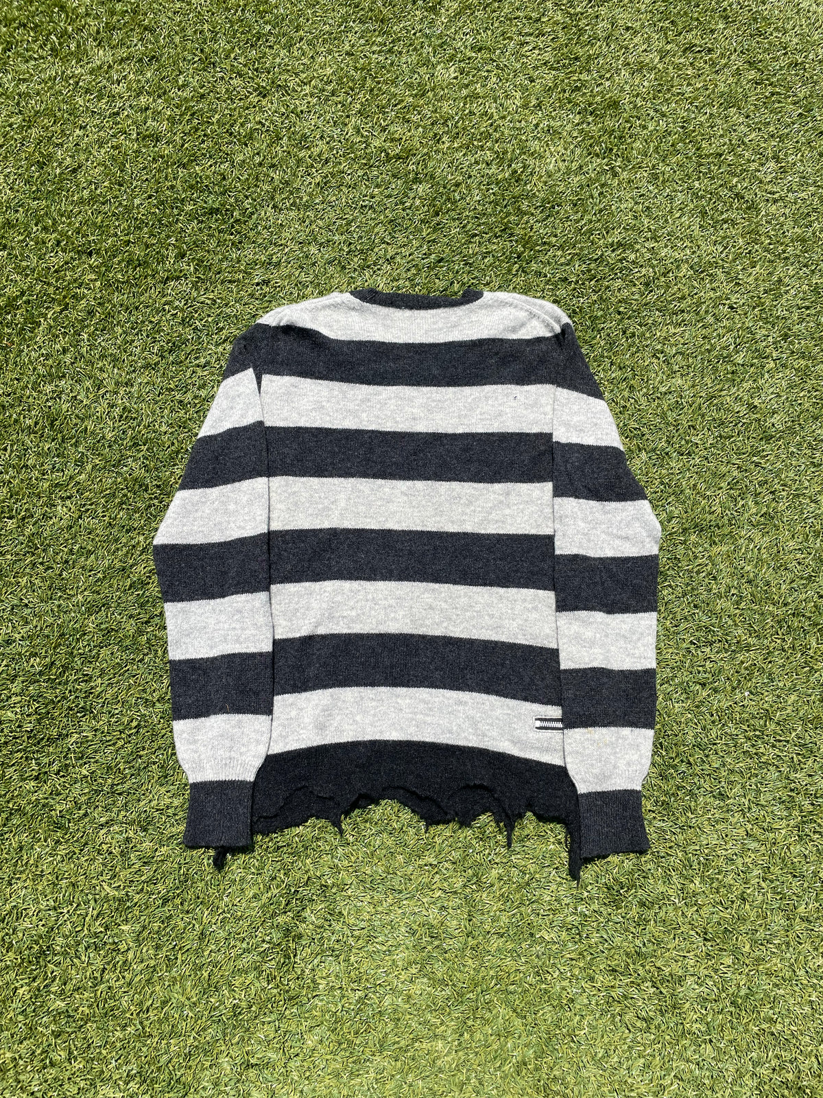 AW07 Junya Watanabe Distressed Stripe Zipper Knit Sweater