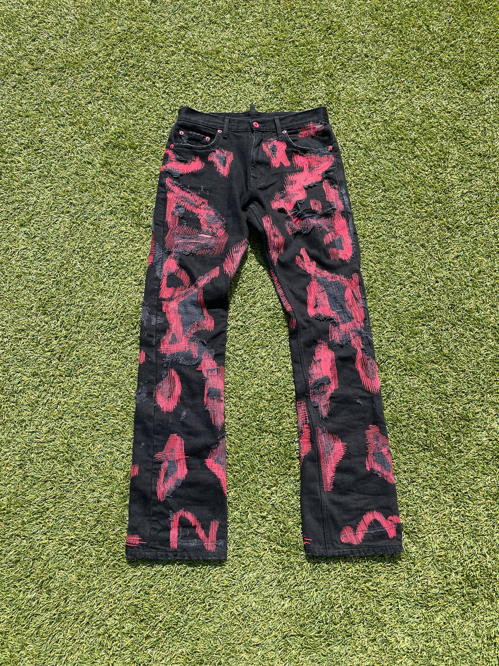 Endless Black/Red Distressed Scab Denim