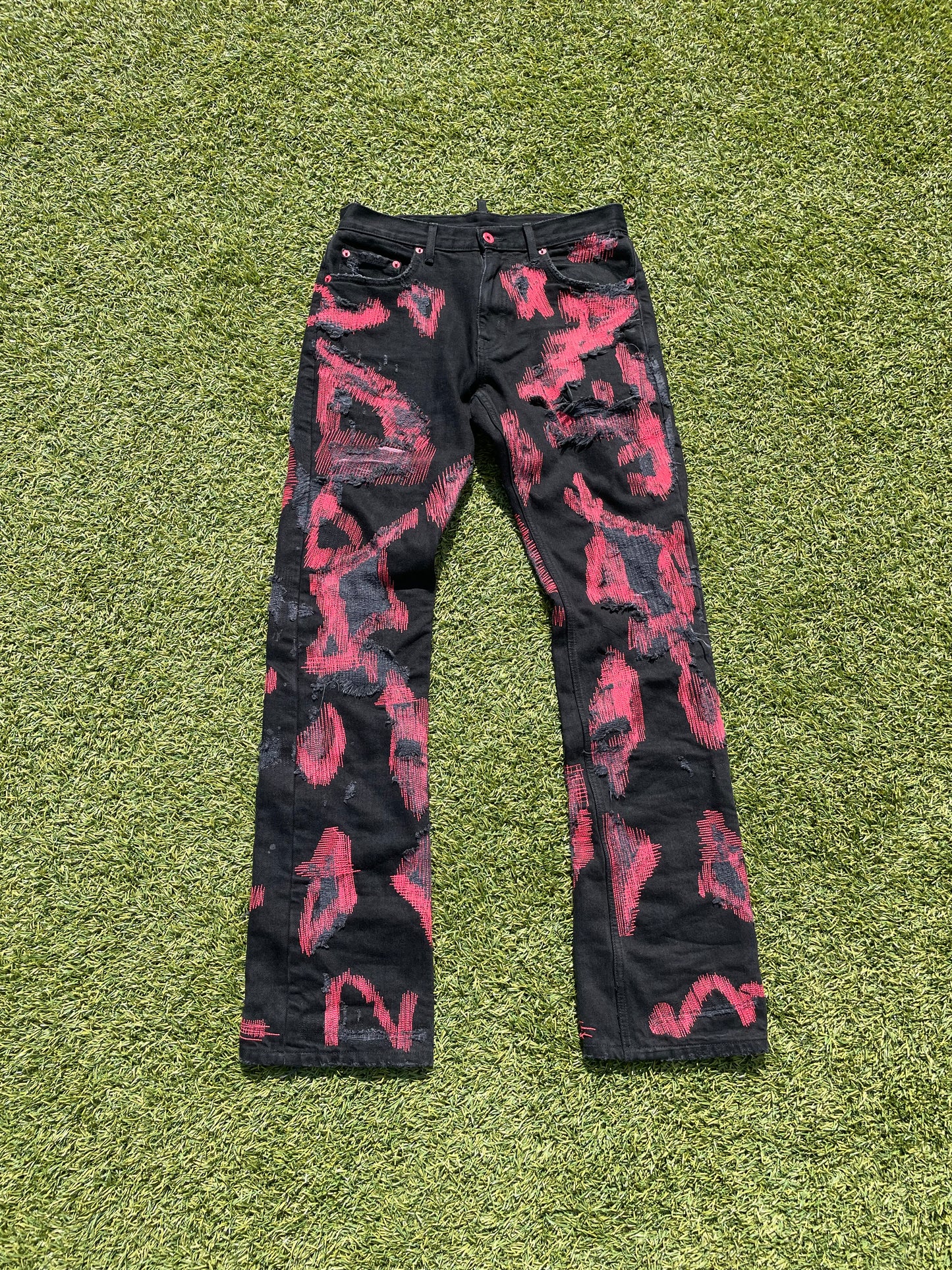 Endless Black/Red Distressed Scab Denim