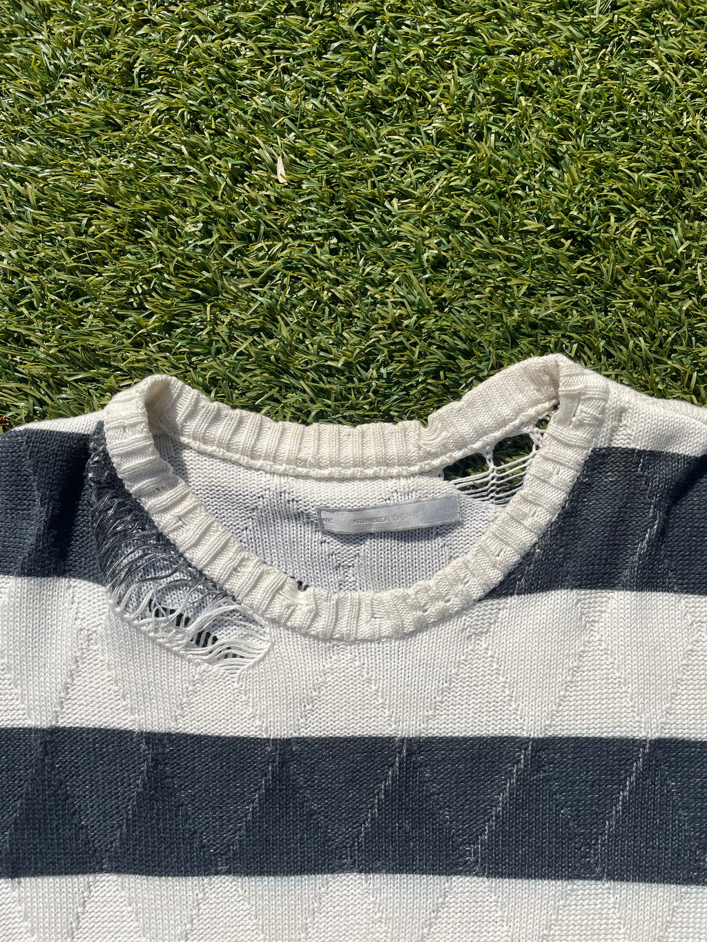AW02 “Modern Age” - Number (N)ine Distressed Knit Stripe Sweater