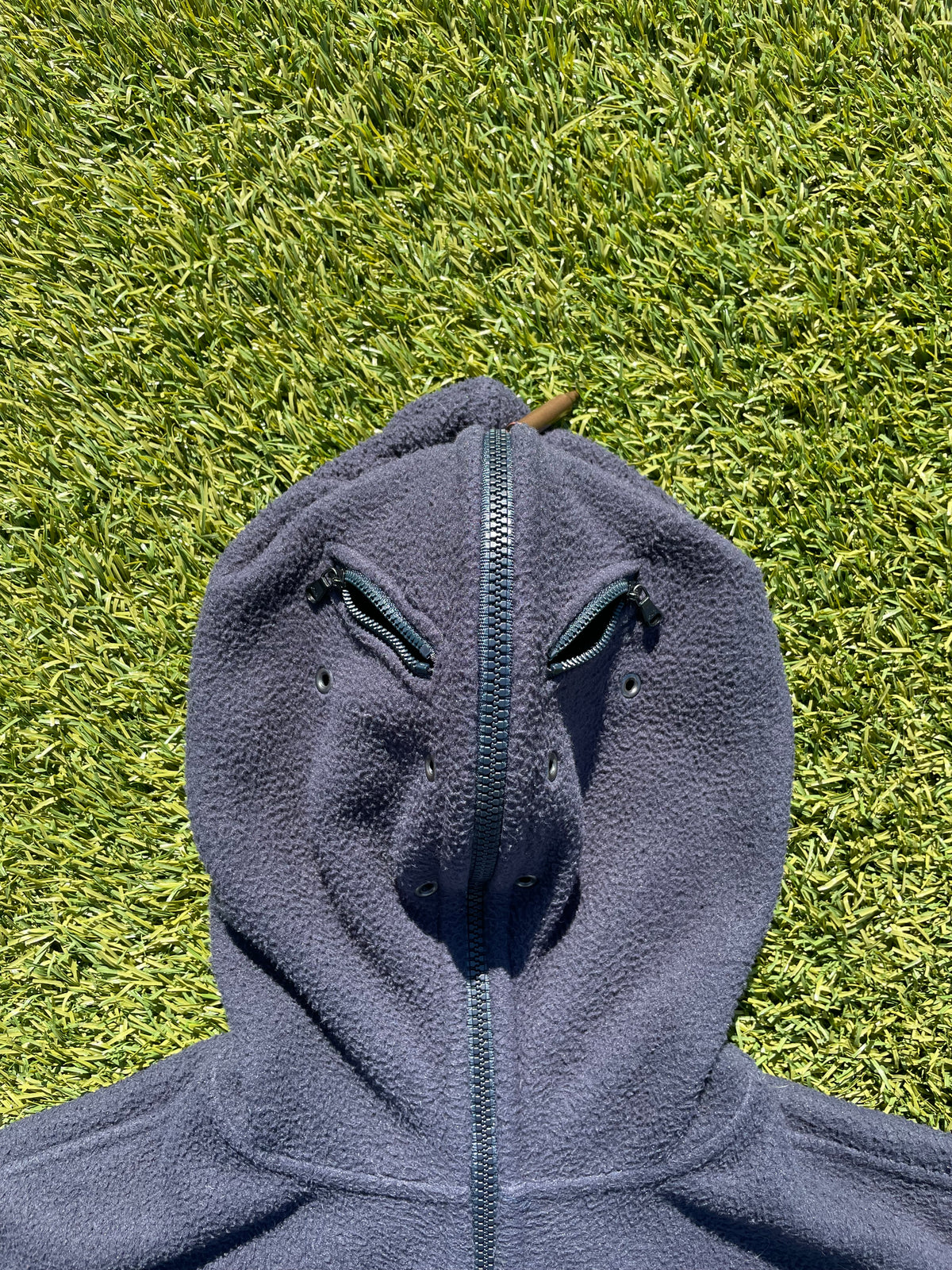 SS19 Vetements Navy Fleece Gimp Mask Zip Up Bullet Hoodie