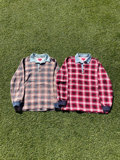 FW14 Supreme Shadow Plaid Denim Collar Rugby