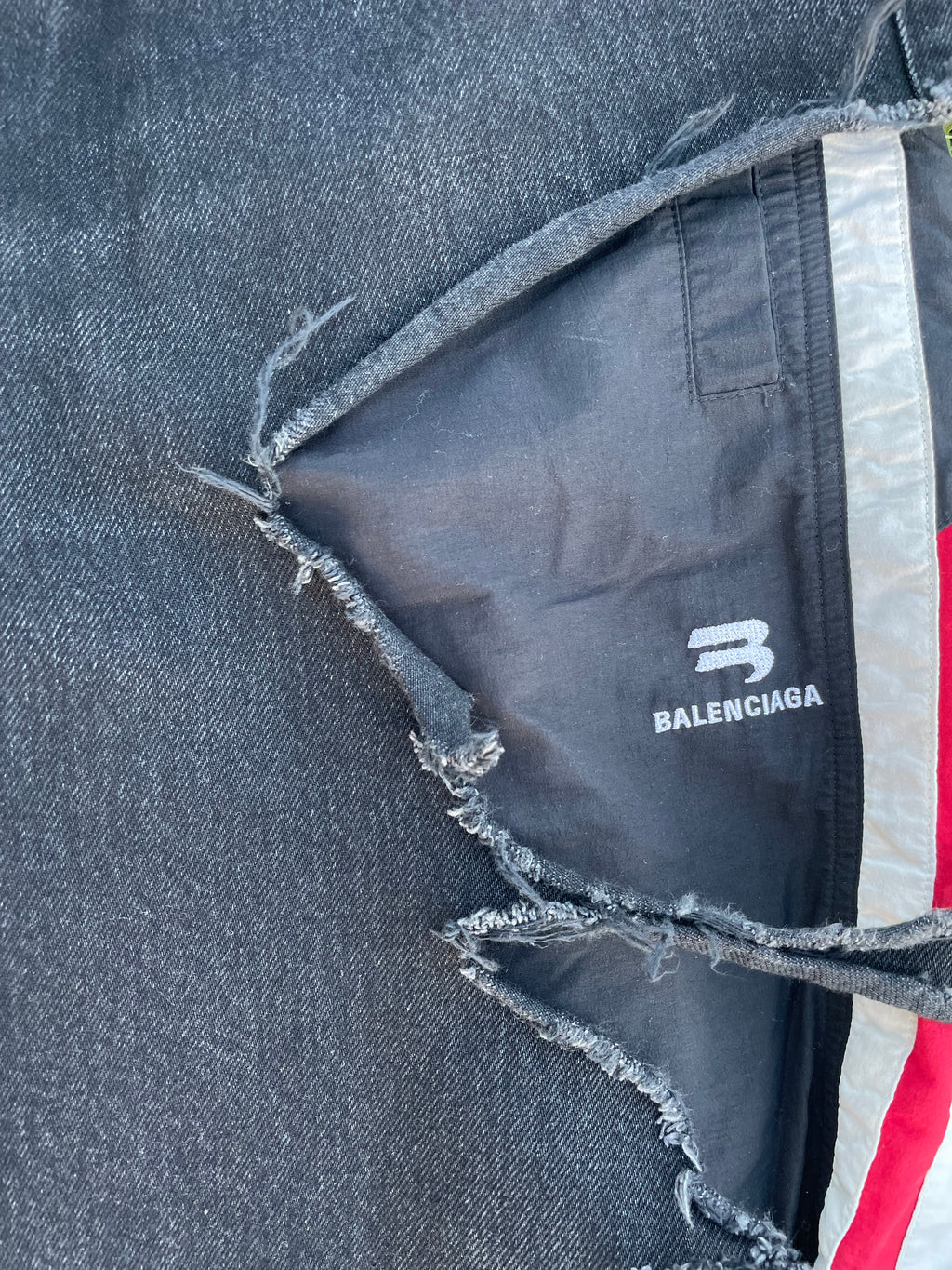 AW21 “Afterworld” - Balenciaga Slashed Sporty B Track Hybrid Denim