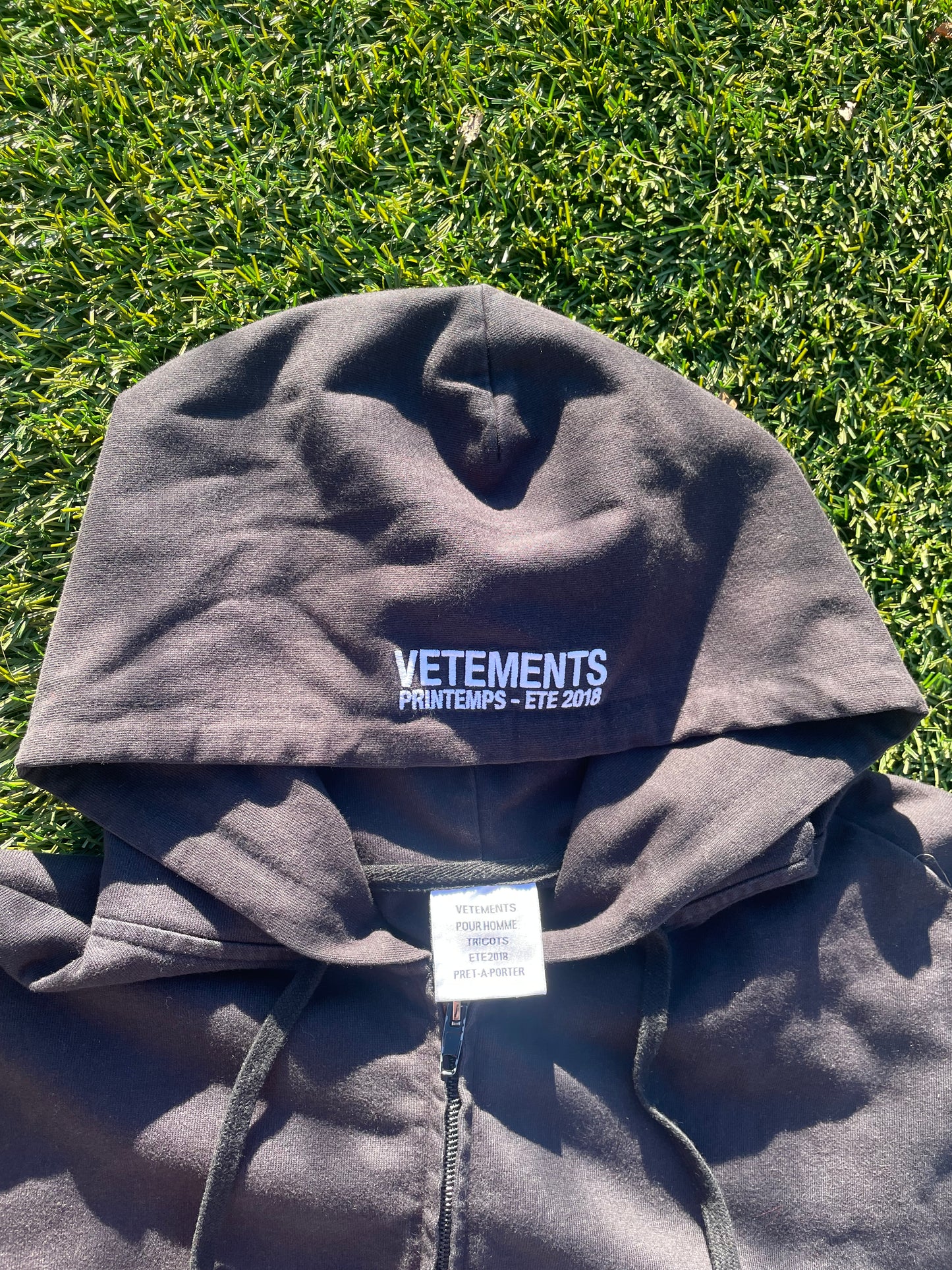 AW18 Vetements Baseball Embroidered Zip Up Hoodie