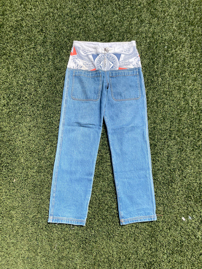 SS19 Telfar Drop Waist ‘Budweiser’ Hybrid Denim