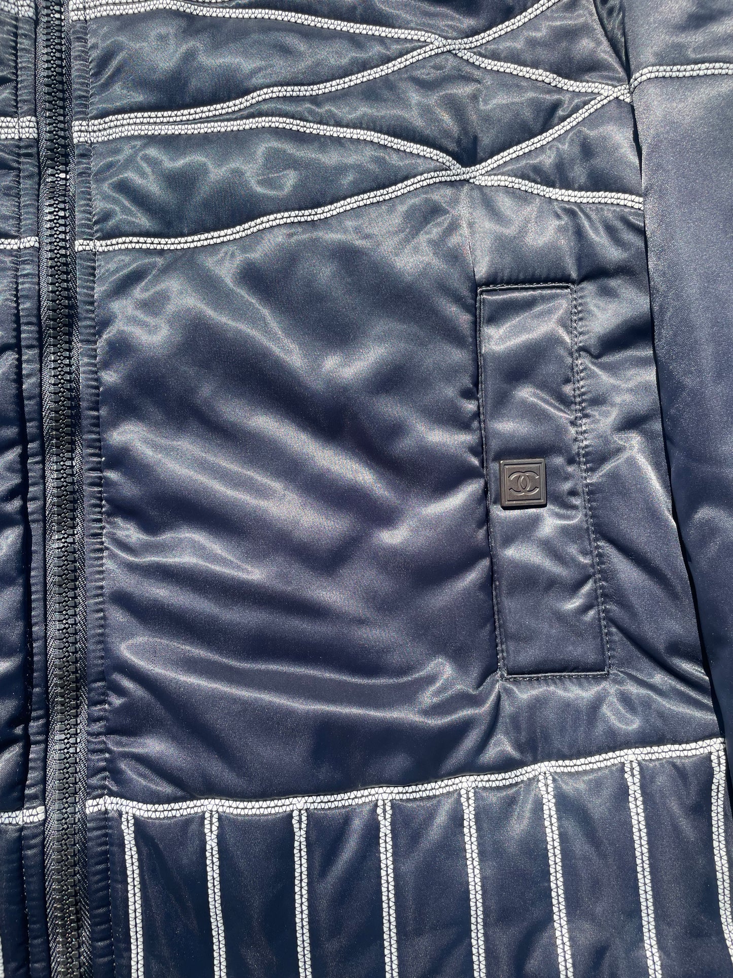 FW2006 Chanel Sport Contrast Stitching Satin Padded Bomber Jacket