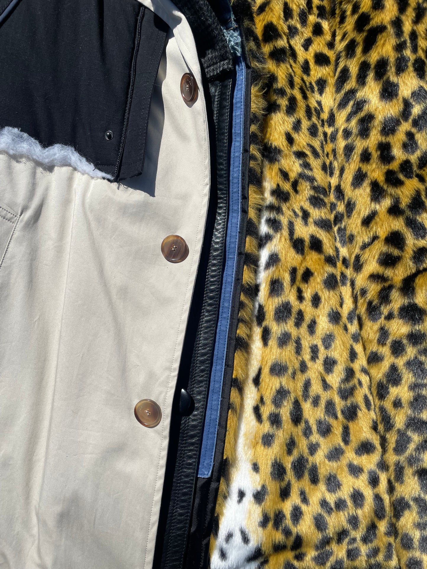 AW18 Balenciaga 7 Layer Hybrid Leather Leopard Fur Trench Coat