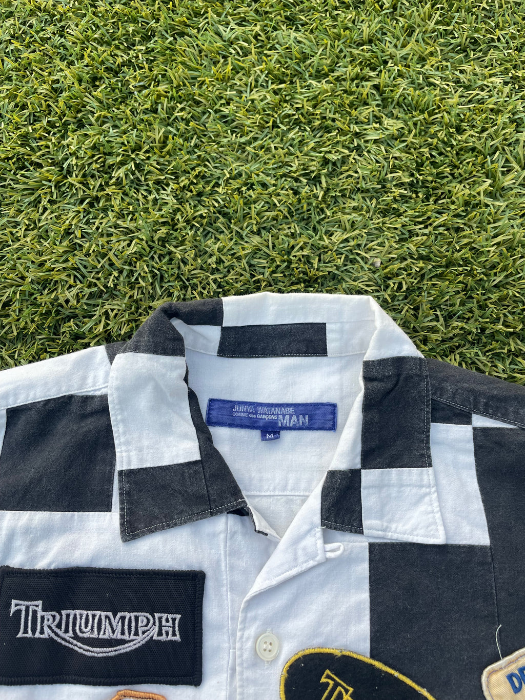 AW2002 Junya Watanabe Checkered Print Moto Patchwork Button Up