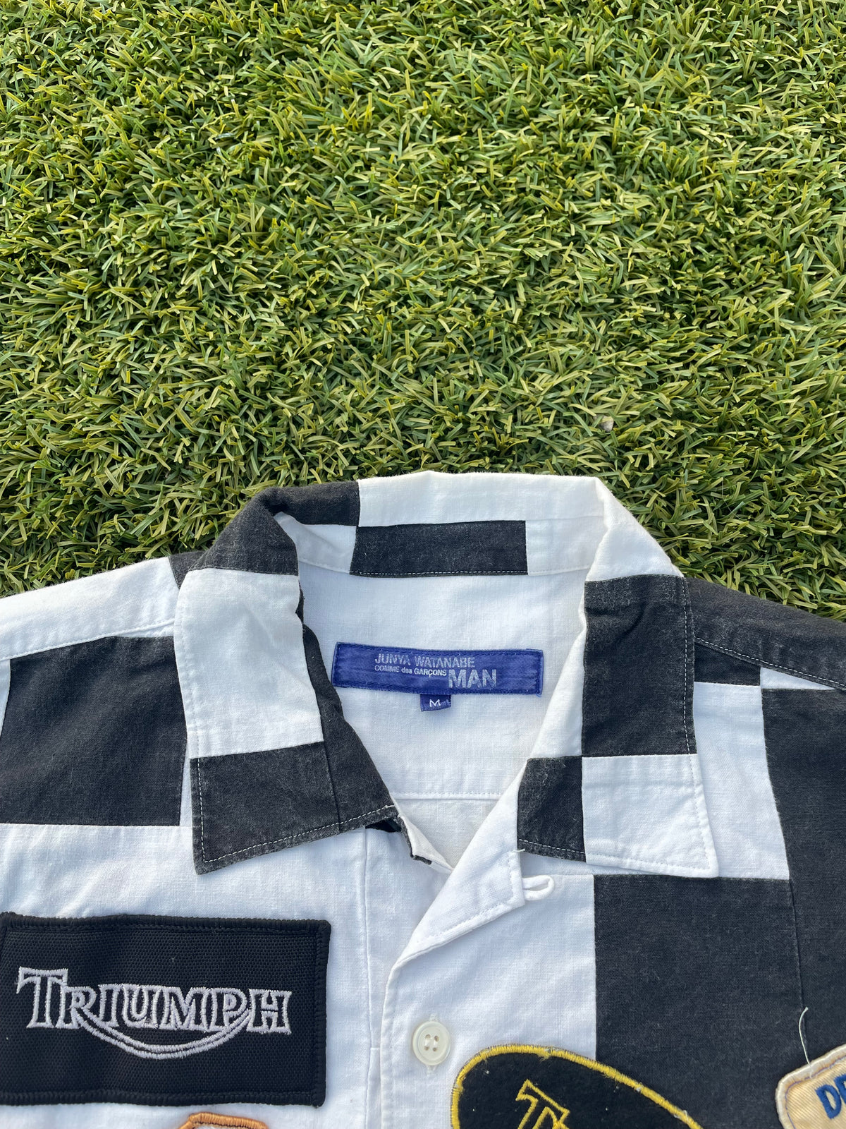 AW2002 Junya Watanabe Checkered Print Moto Patchwork Button Up
