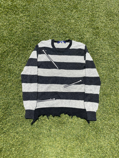 AW07 Junya Watanabe Distressed Stripe Zipper Knit Sweater