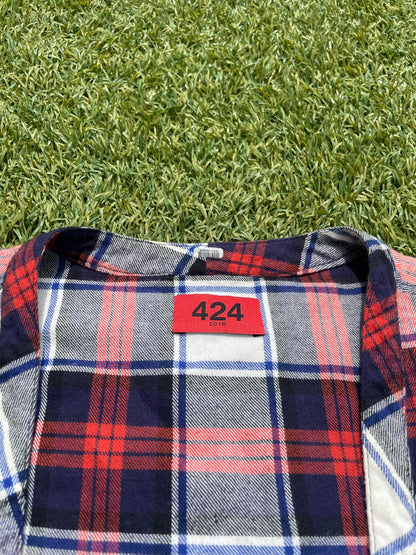 SS16 424 Red Checkered Kimono Buttonless Flannel