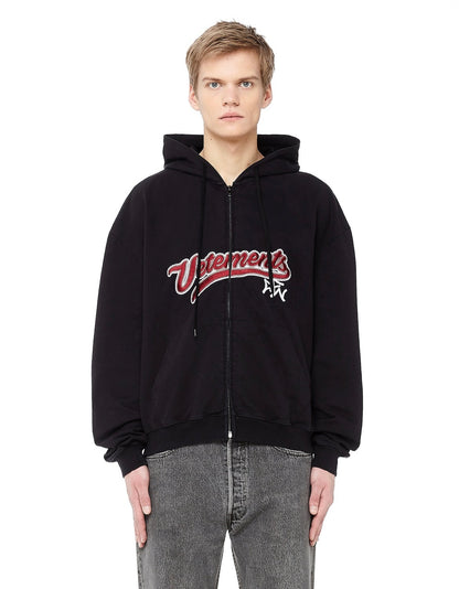 AW18 Vetements Baseball Embroidered Zip Up Hoodie