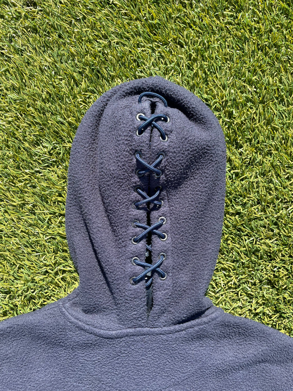 SS19 Vetements Navy Fleece Gimp Mask Zip Up Bullet Hoodie