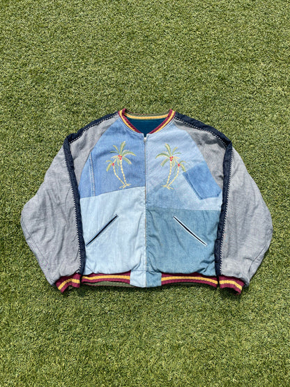 Kapital Palm Tree Reconstructed Reversible Denim Bomber Jacket 🌴