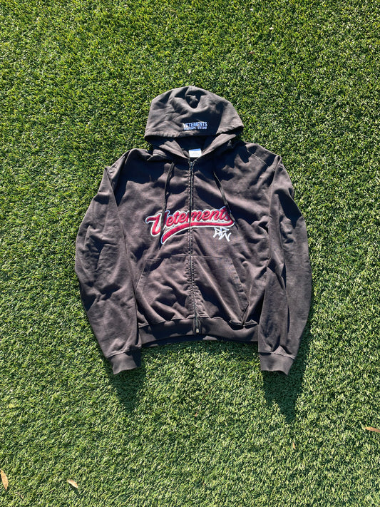 AW18 Vetements Baseball Embroidered Zip Up Hoodie