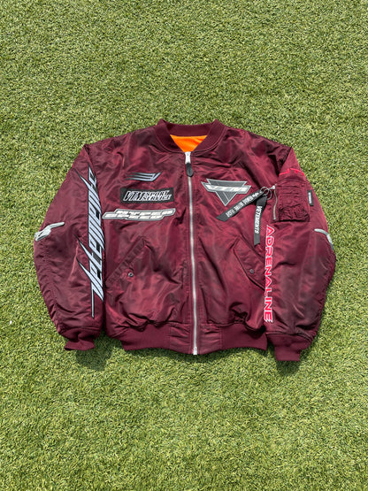 2021 Vetements X Alpha Industries Moto Racing Burgundy Bomber Jacket