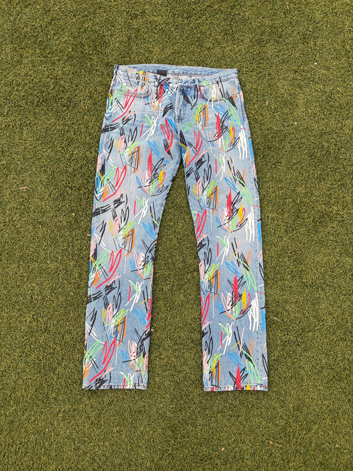 SS15 Dior By Kris Van Assche Multi-Color Scribble Lightwash Denim