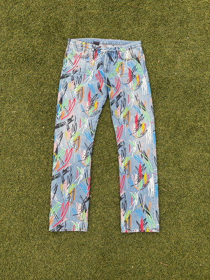 SS15 Dior By Kris Van Assche Multi-Color Scribble Lightwash Denim