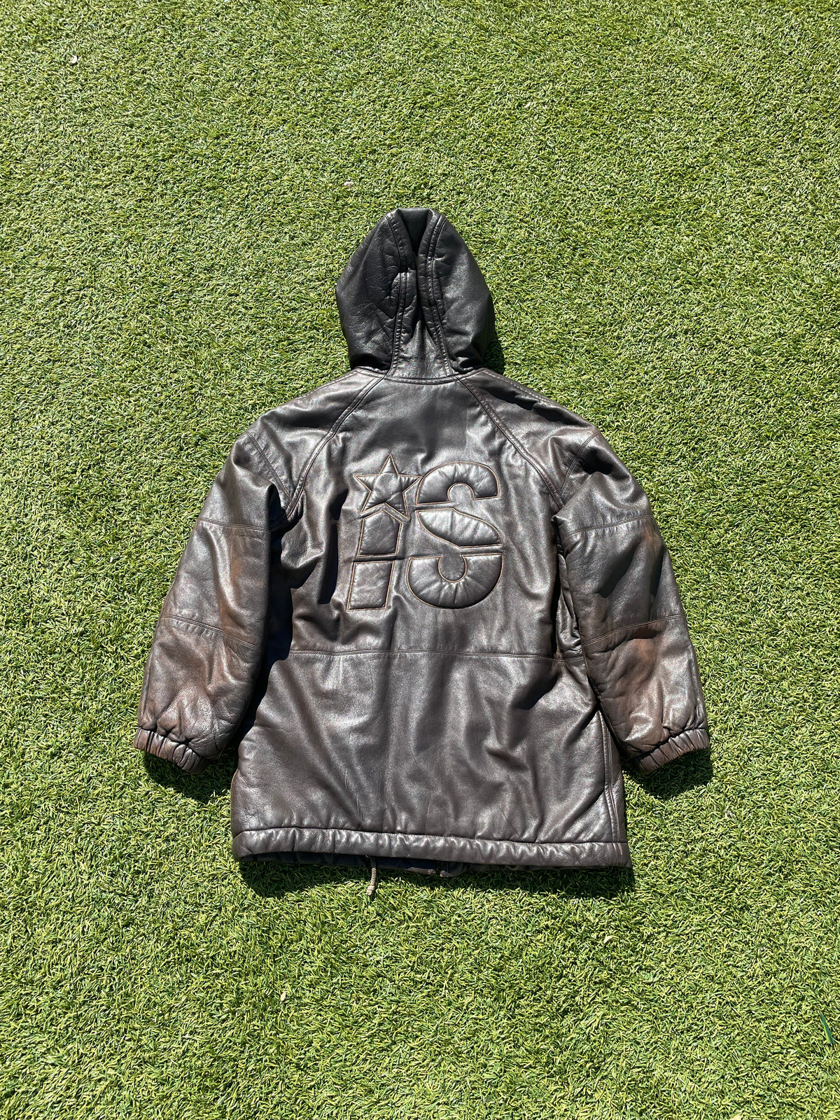 1980s Issey Miyake Sport Label Padded Brown Leather Parka Jacket
