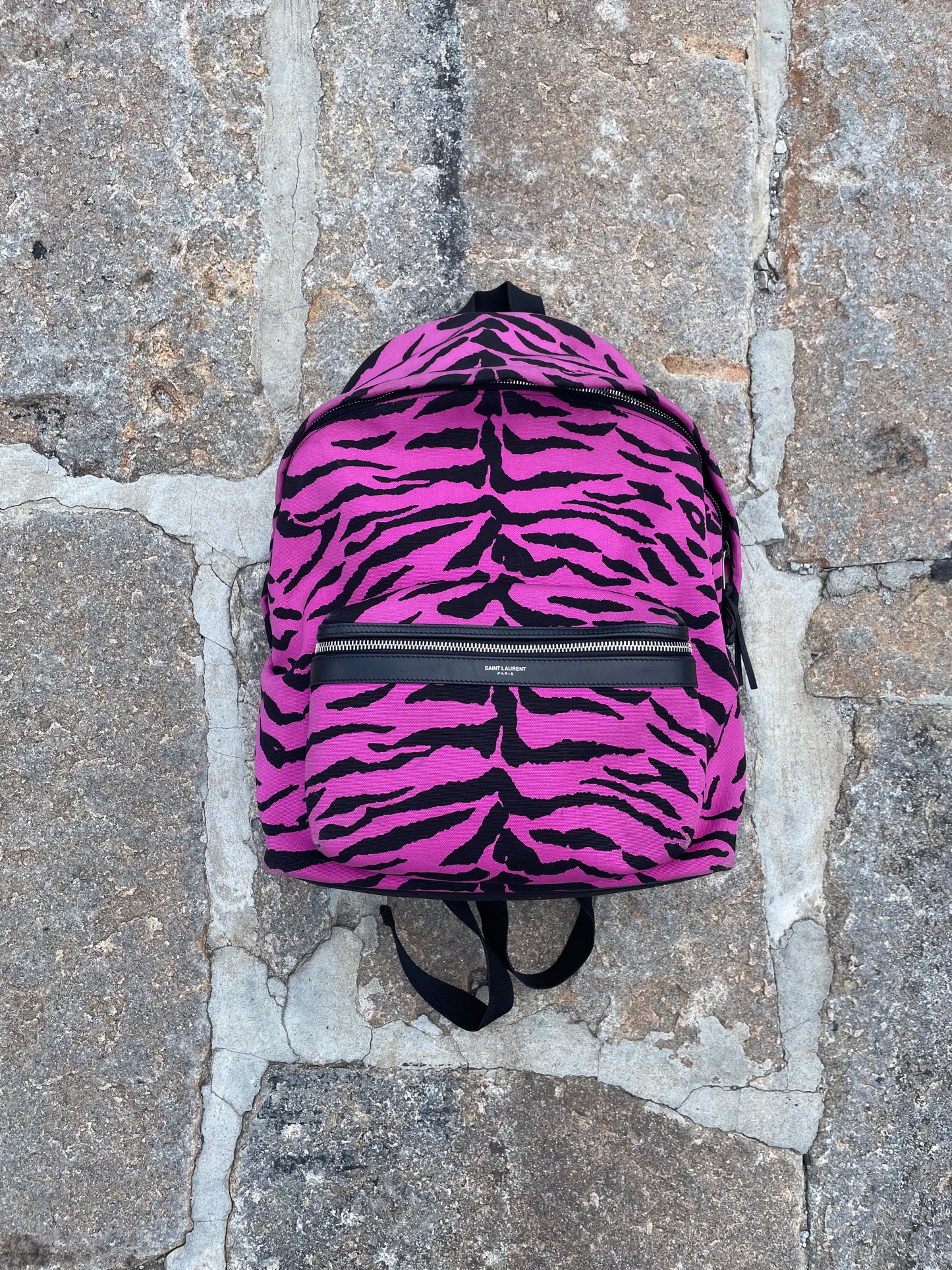 Saint Laurent Pink Tiger Print City Canvas Backpack