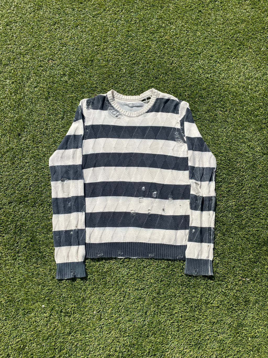 AW02 “Modern Age” - Number (N)ine Distressed Knit Stripe Sweater
