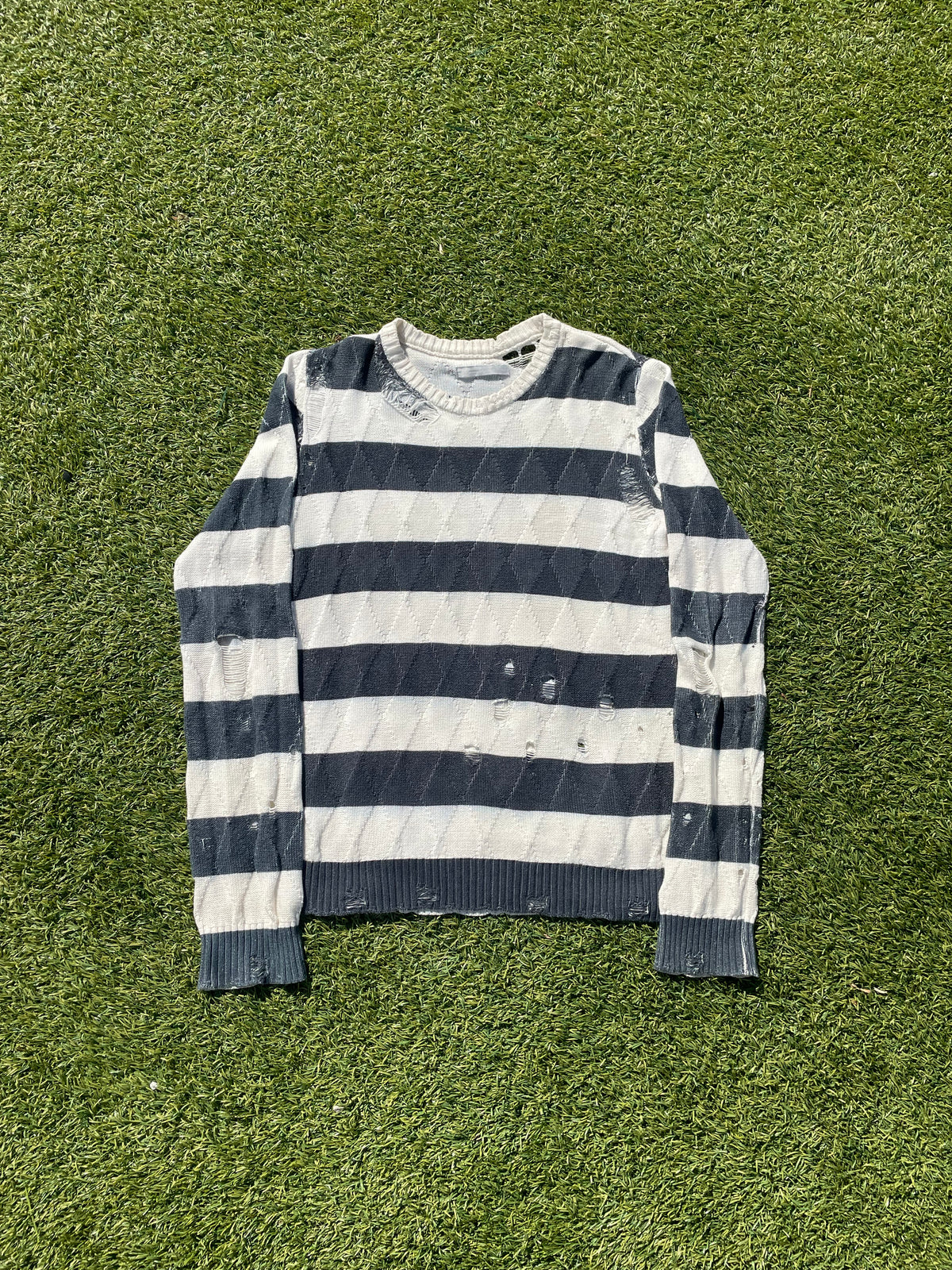 AW02 “Modern Age” - Number (N)ine Distressed Knit Stripe Sweater