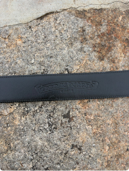 Chrome Hearts Sterling Silver Oval Cross 1.5 Inch Leather Belt