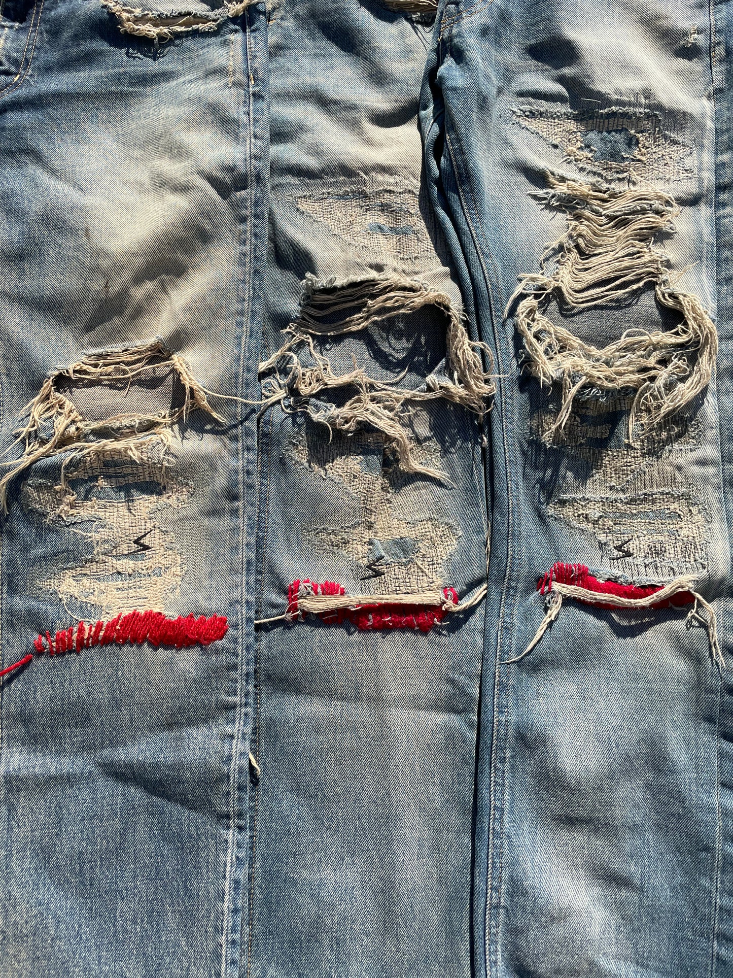 AW04 “But Beautiful” - Undercover 68 Red Yarn Distressed Denim