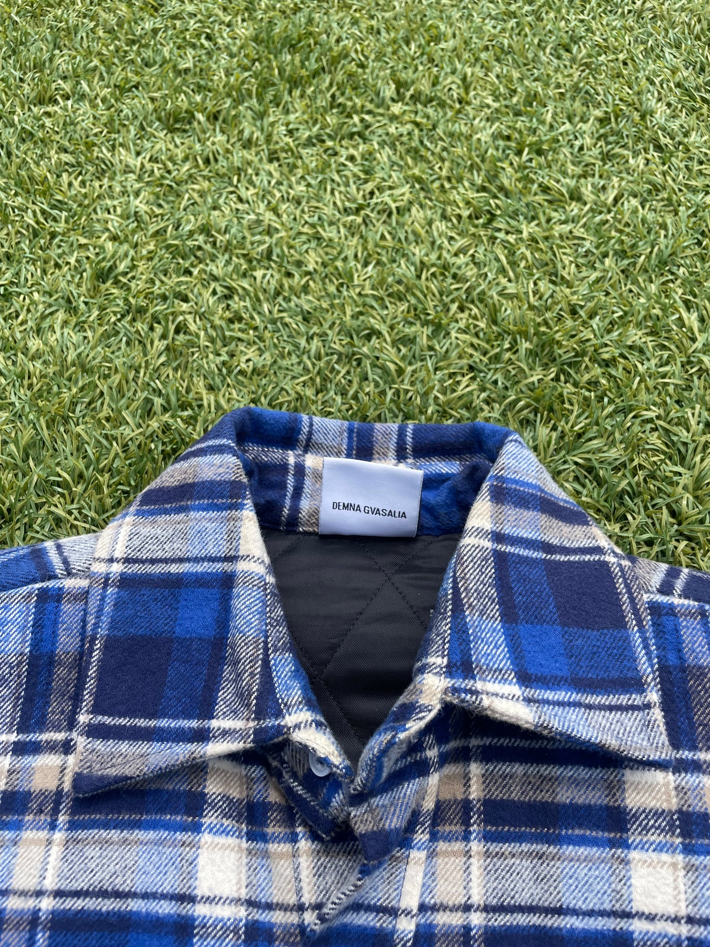 AW17 Vetements Football Shoulder Blue Checkered “Time Is Money” Flannel