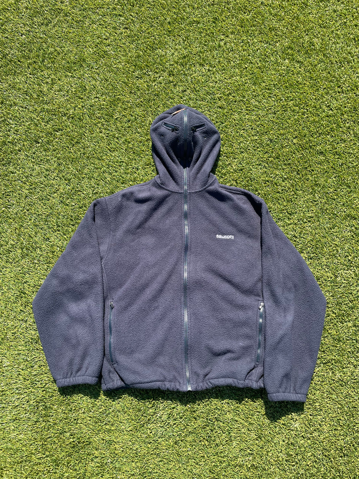 SS19 Vetements Navy Fleece Gimp Mask Zip Up Bullet Hoodie