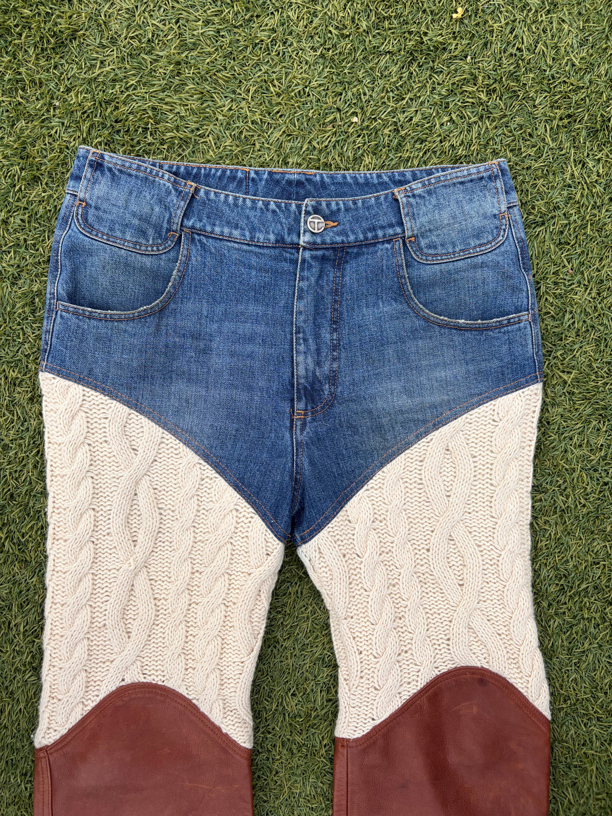 AW20 Telfar Hybrid Triple Panel Leather Straight Leg Denim