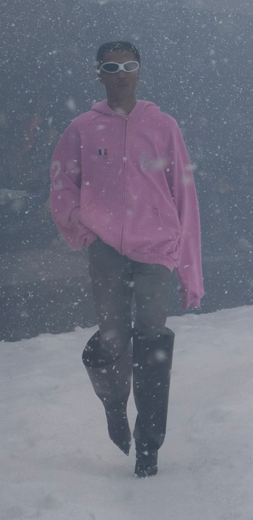 FW22 360* Snowstorm - Balenciaga Polo Pink Distressed Zip Up Hoodie