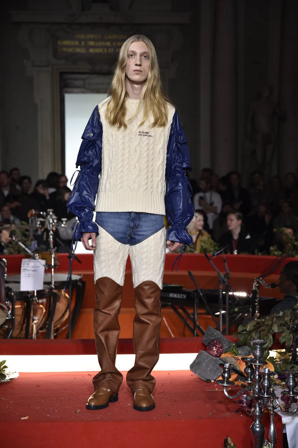 AW20 Telfar Hybrid Triple Panel Leather Straight Leg Denim