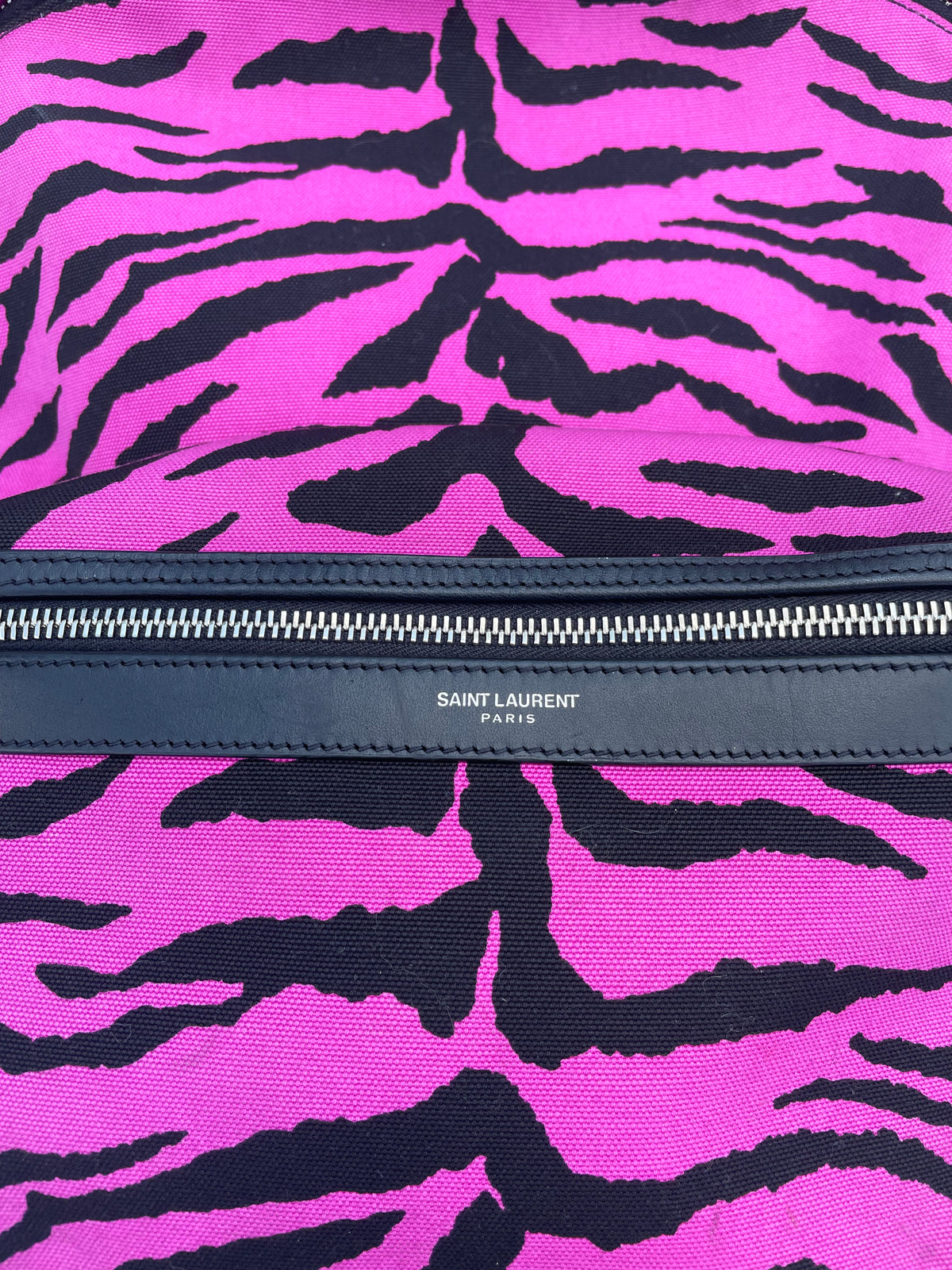 Saint Laurent Pink Tiger Print City Canvas Backpack
