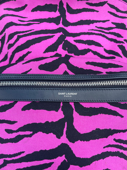 Saint Laurent Pink Tiger Print City Canvas Backpack