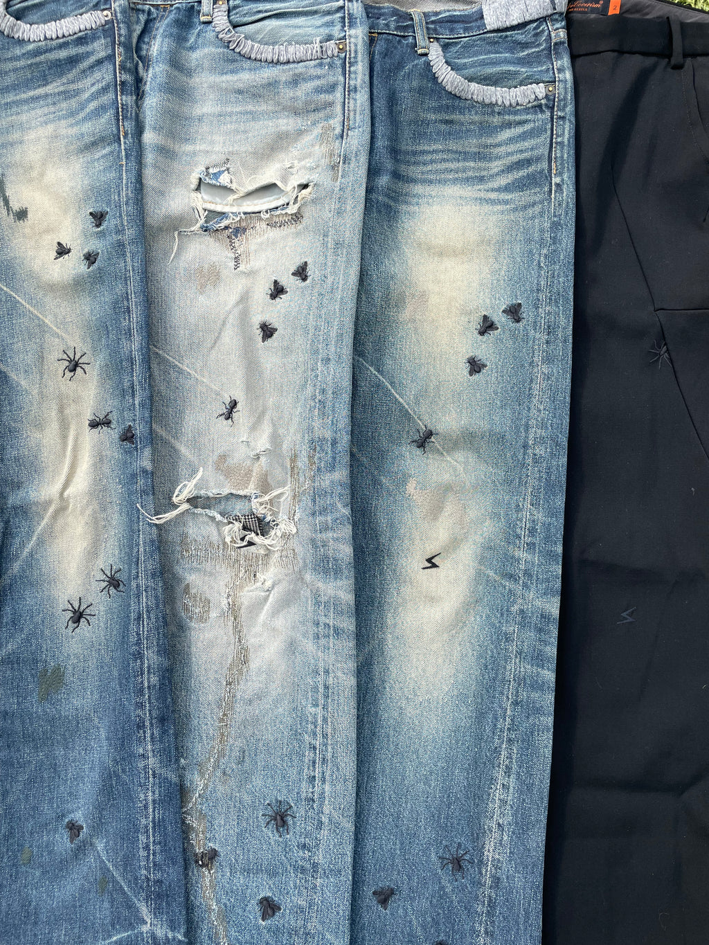 AW06 “GURUGURU” - Undercover Insects Embroidered Blue Denim