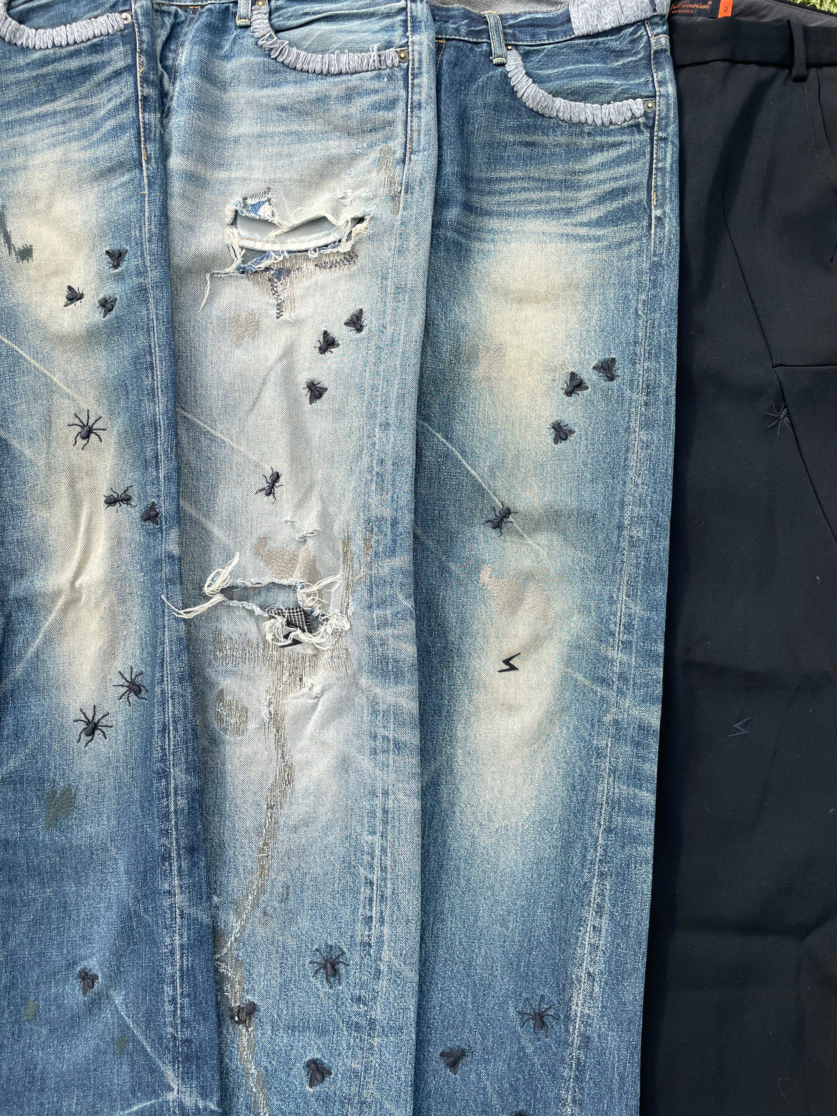 AW06 “GURUGURU” - Undercover Insects Embroidered Blue Denim
