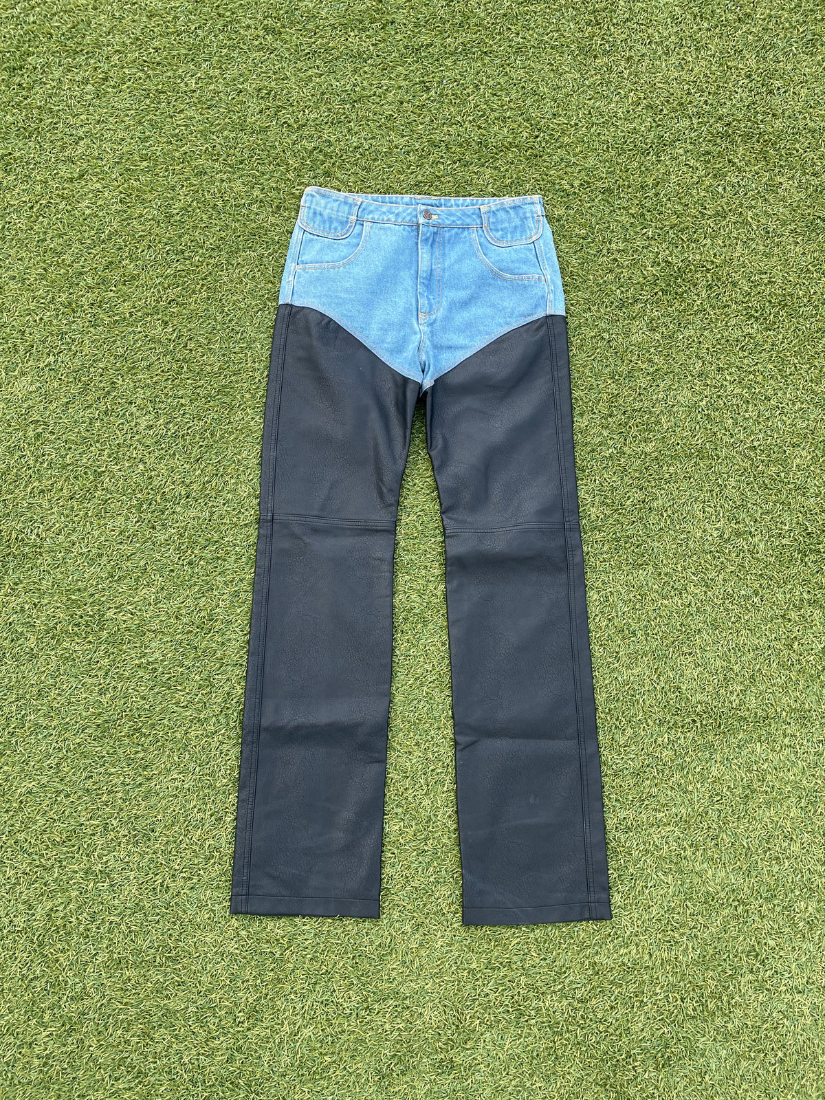 AW19 Telfar Hybrid Panel Leather Denim