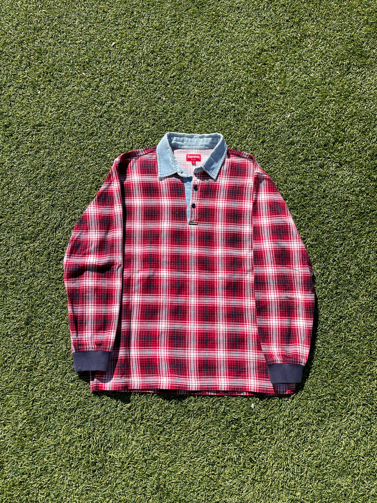 FW14 Supreme Shadow Plaid Denim Collar Rugby