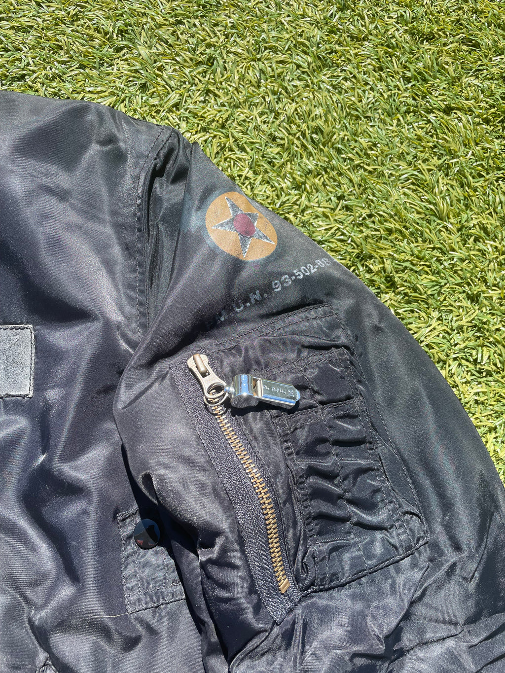 PPFM Black Military Patchwork Nylon Bomber Jacket