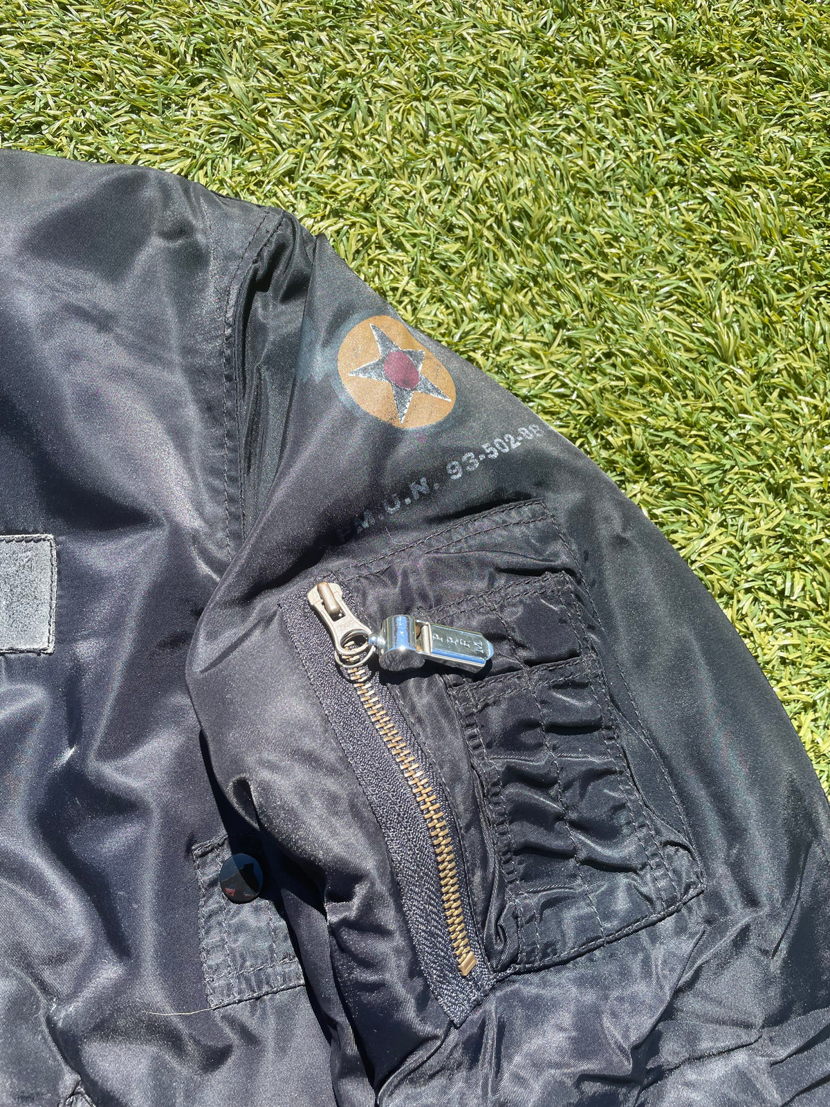 PPFM Black Military Patchwork Nylon Bomber Jacket