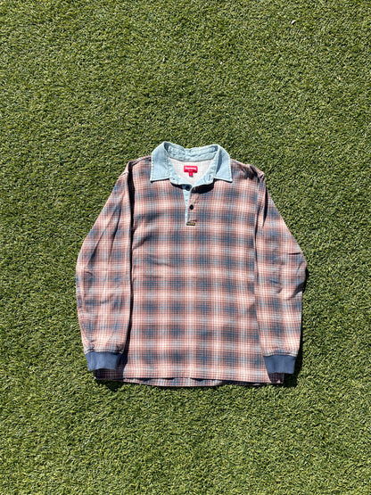 FW14 Supreme Shadow Plaid Denim Collar Rugby