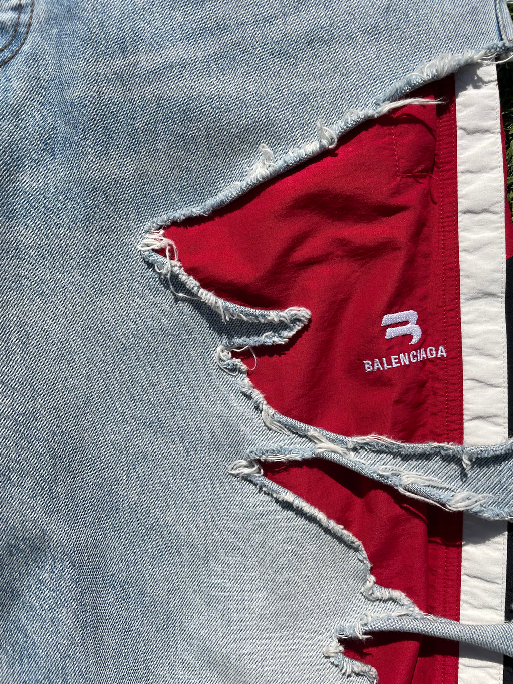 AW21 “Afterworld” - Balenciaga Slashed Sporty B Track Hybrid Denim