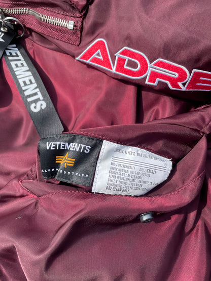 2021 Vetements X Alpha Industries Moto Racing Burgundy Bomber Jacket