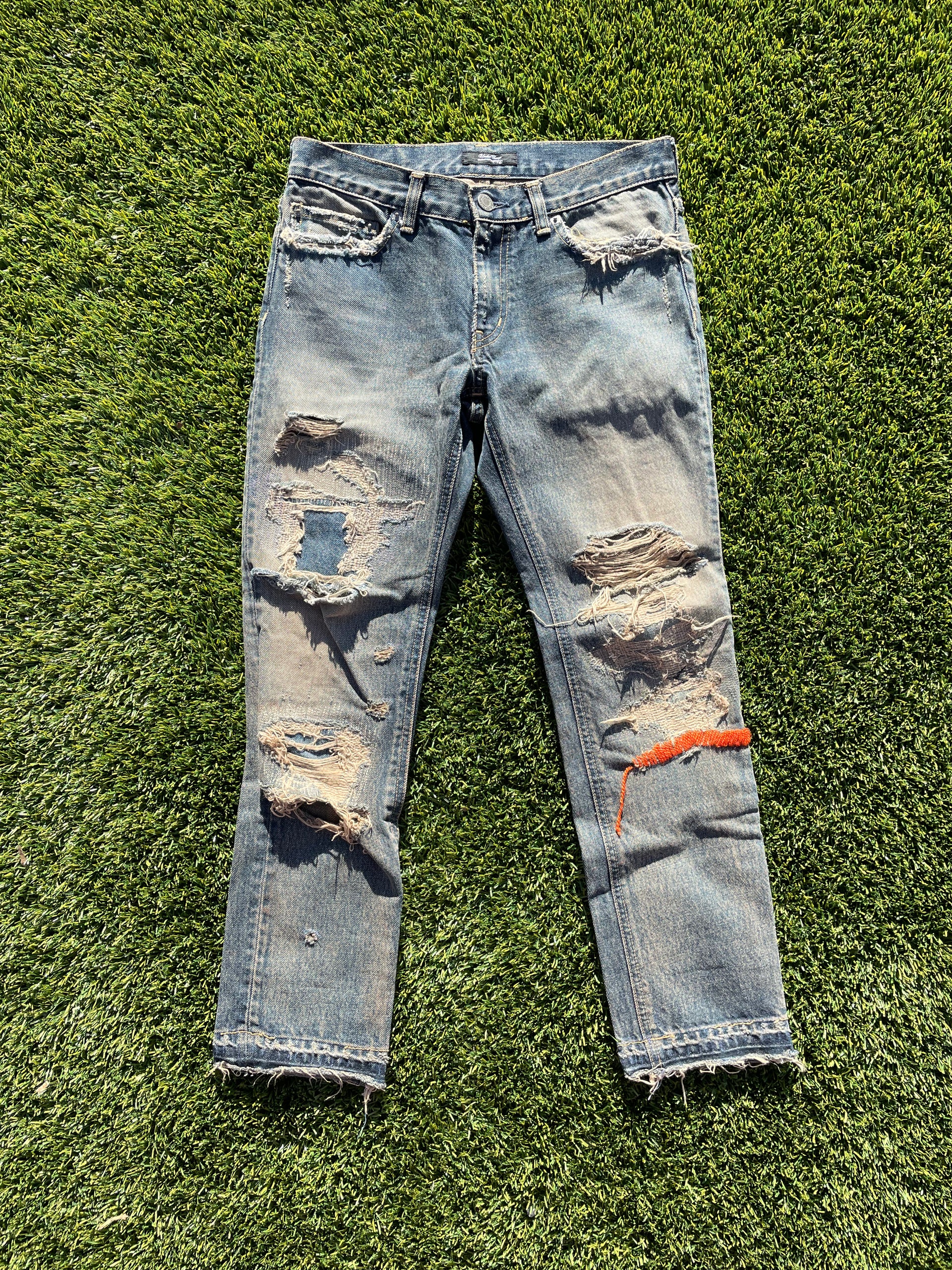SS10 Undercover 68 Orange Yarn Distressed Denim 🧶 – RWNDBCKWRDS