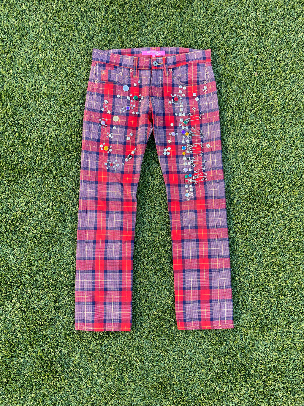 AD2002 Junya Watanabe CDG Jewel Studded Plaid Trousers