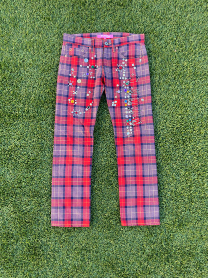 AD2002 Junya Watanabe CDG Jewel Studded Plaid Trousers