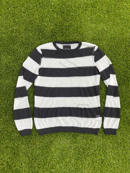 Number (N)ine White Distressed Stripe Sweater