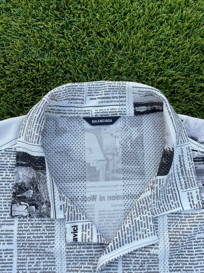 SS2021 Balenciaga Newspaper Print Sport Button Up Shirt