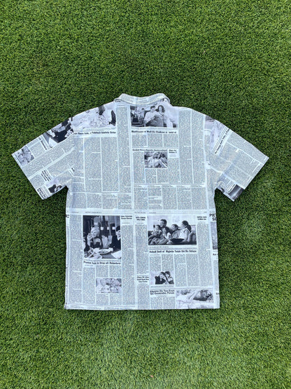 SS2021 Balenciaga Newspaper Print Sport Button Up Shirt